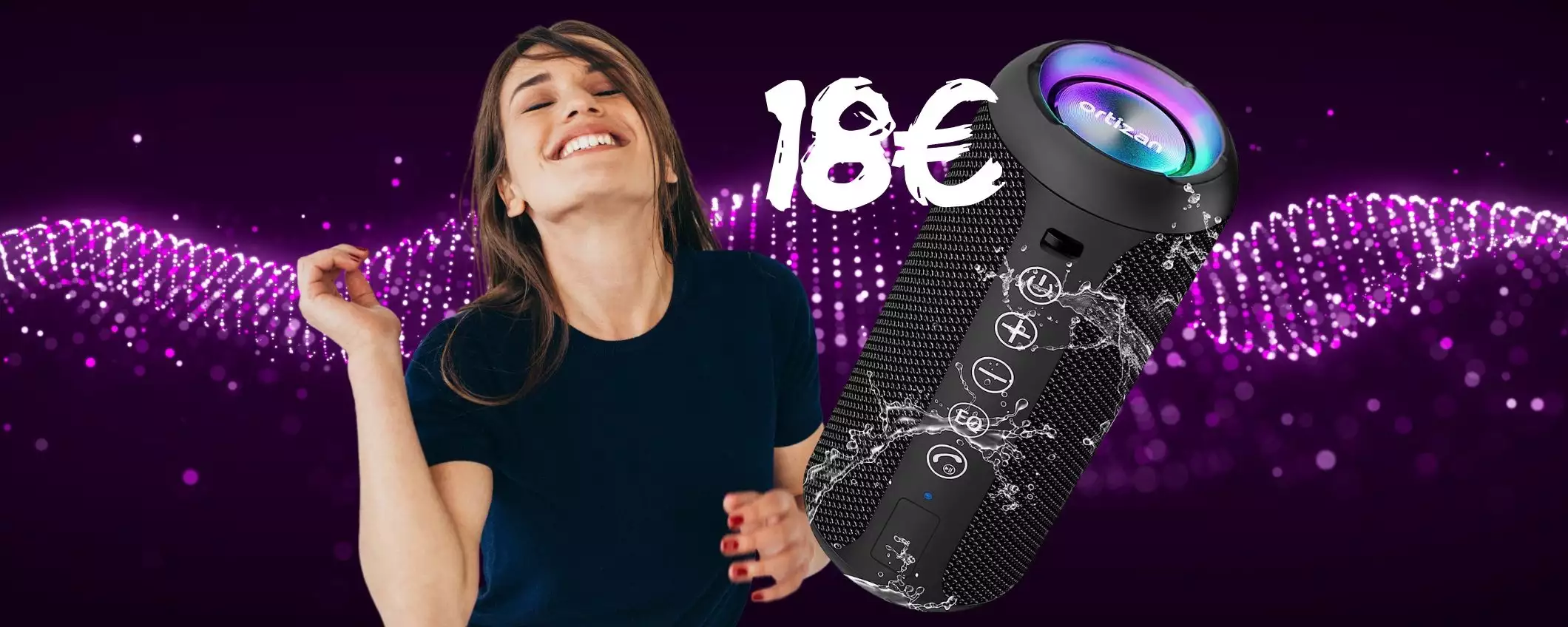 Solo 18€ per questo speaker Bluetooth portatile impermeabile con 30h di audio