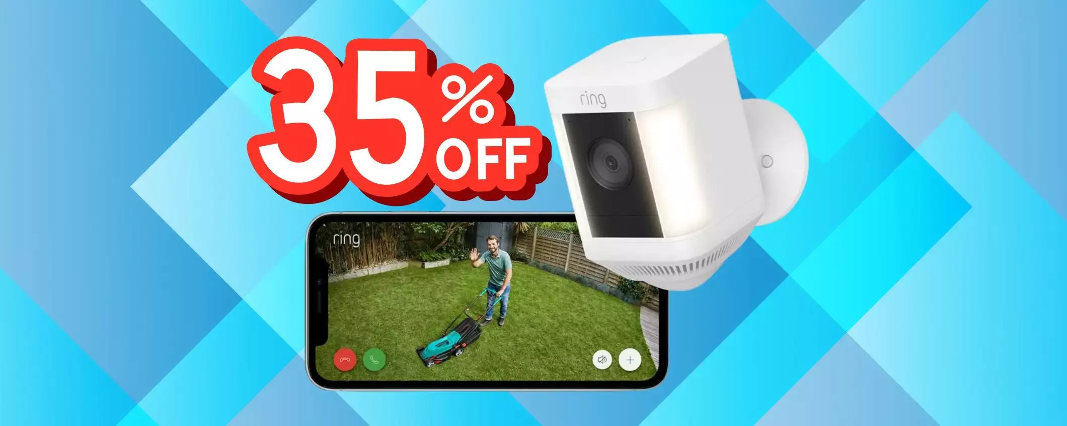 Videocamera Ring Plus a batteria, con faretti e audio bidirezionale, al 35%