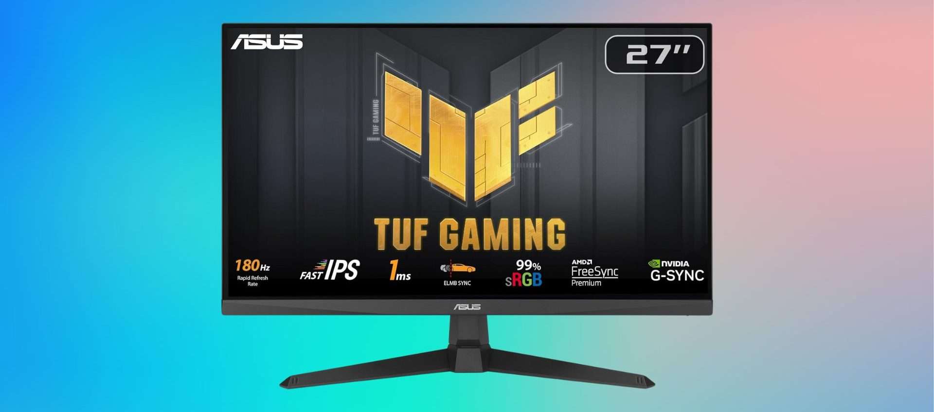 Monitor Asus TUF Gaming a meno di 150€: 180Hz, 1ms e 99% spazio colore sRGB