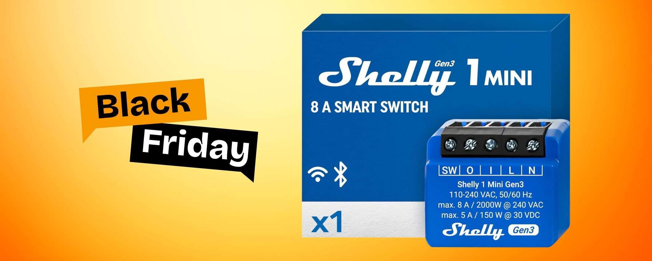 Shelly Plus 1 Mini Gen3: l'interruttore relè smart al minimo storico per il Black Friday Amazon