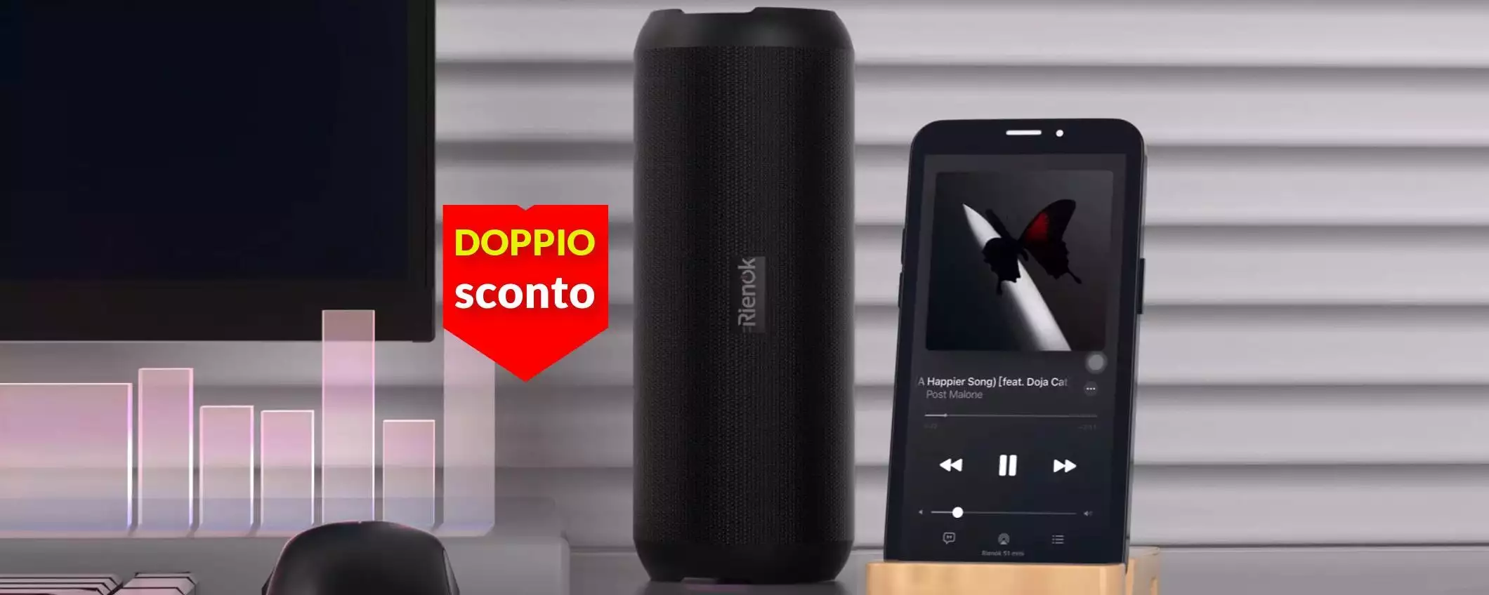 Cassa Bluetooth dal suono travolgente: solo 30€ con 2 sconti al Black Friday