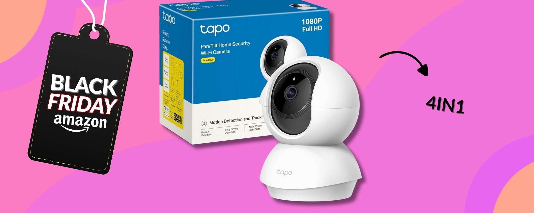 Questa telecamera WiFi FHD ha 4 funzioni ultra tech: sicurezza a 19€