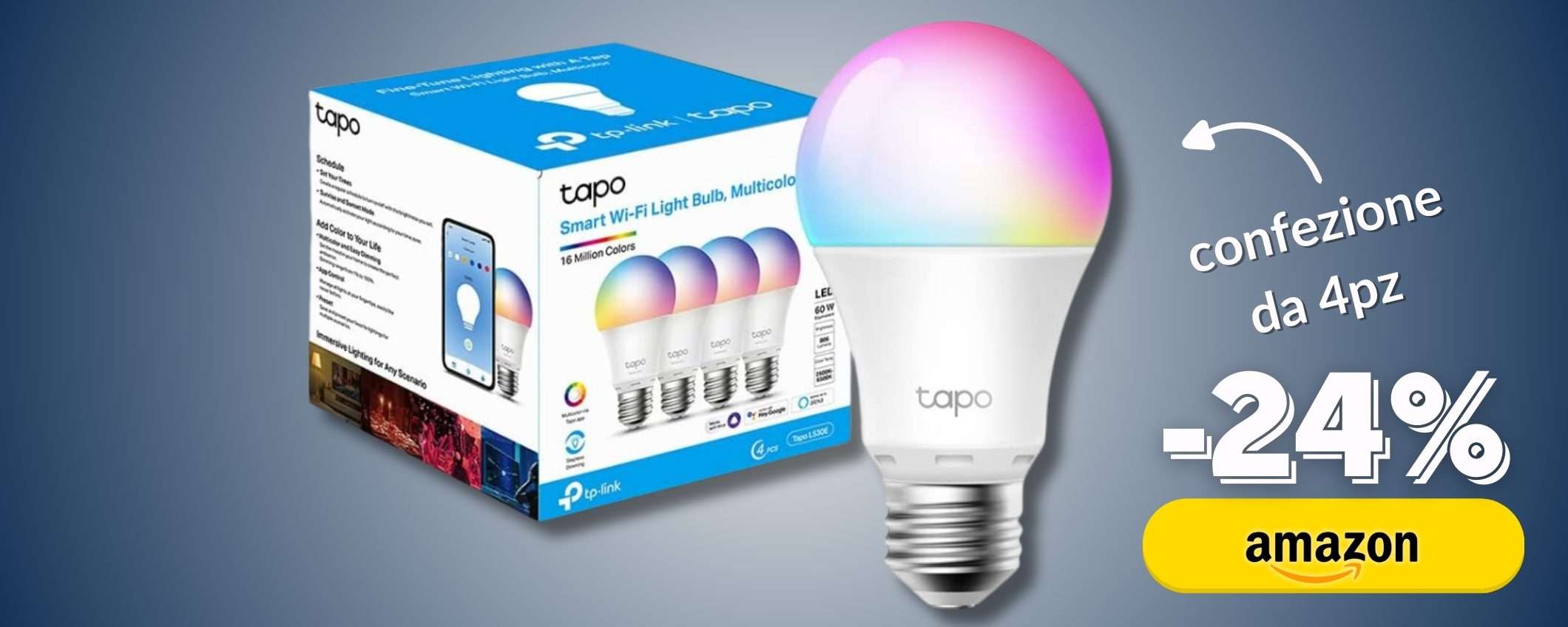 Lampadina LED E27: multicolor e in confezione da 4pz per casa smart