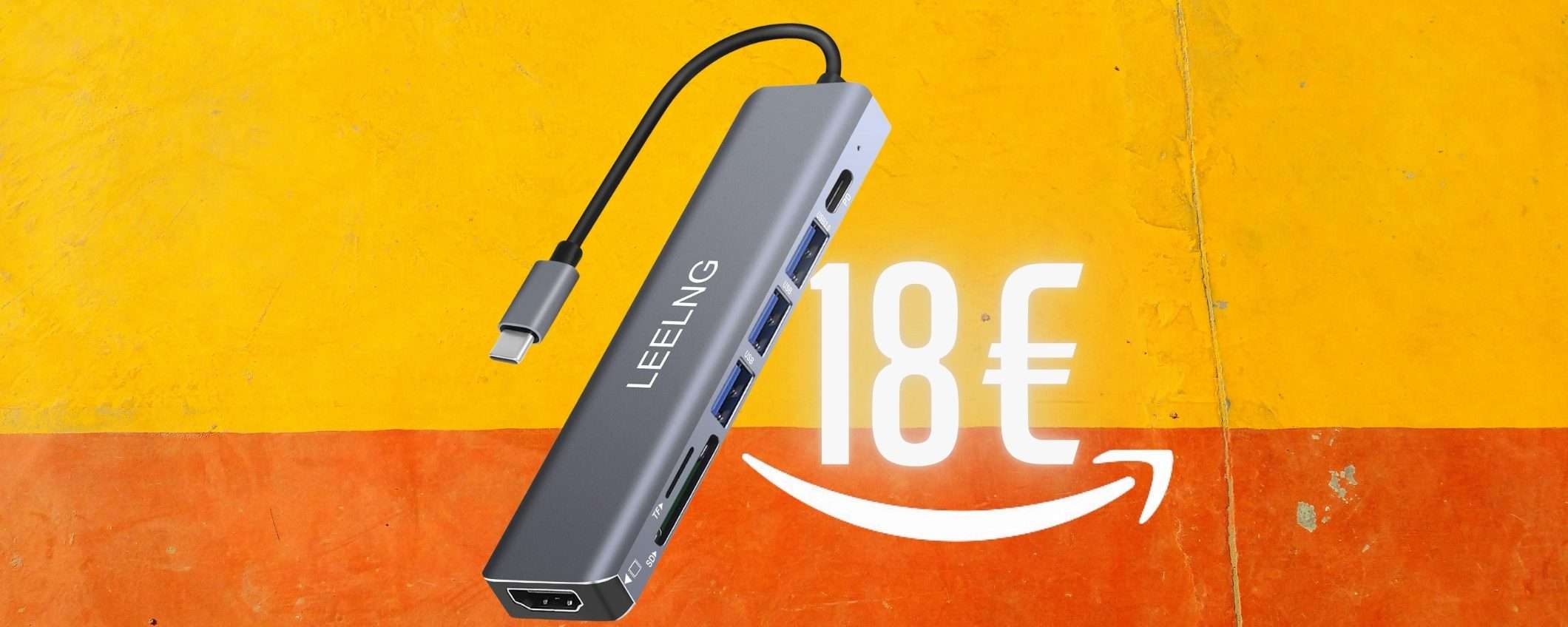 Hub USB 7 in 1 compatibile con PC, Mac, Smartphone e iPad oggi tuo a 18€