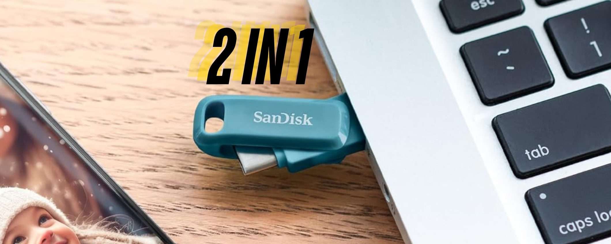 SanDisk: chiavetta USB reversibile da 256GB per PC e smartphone (26€)