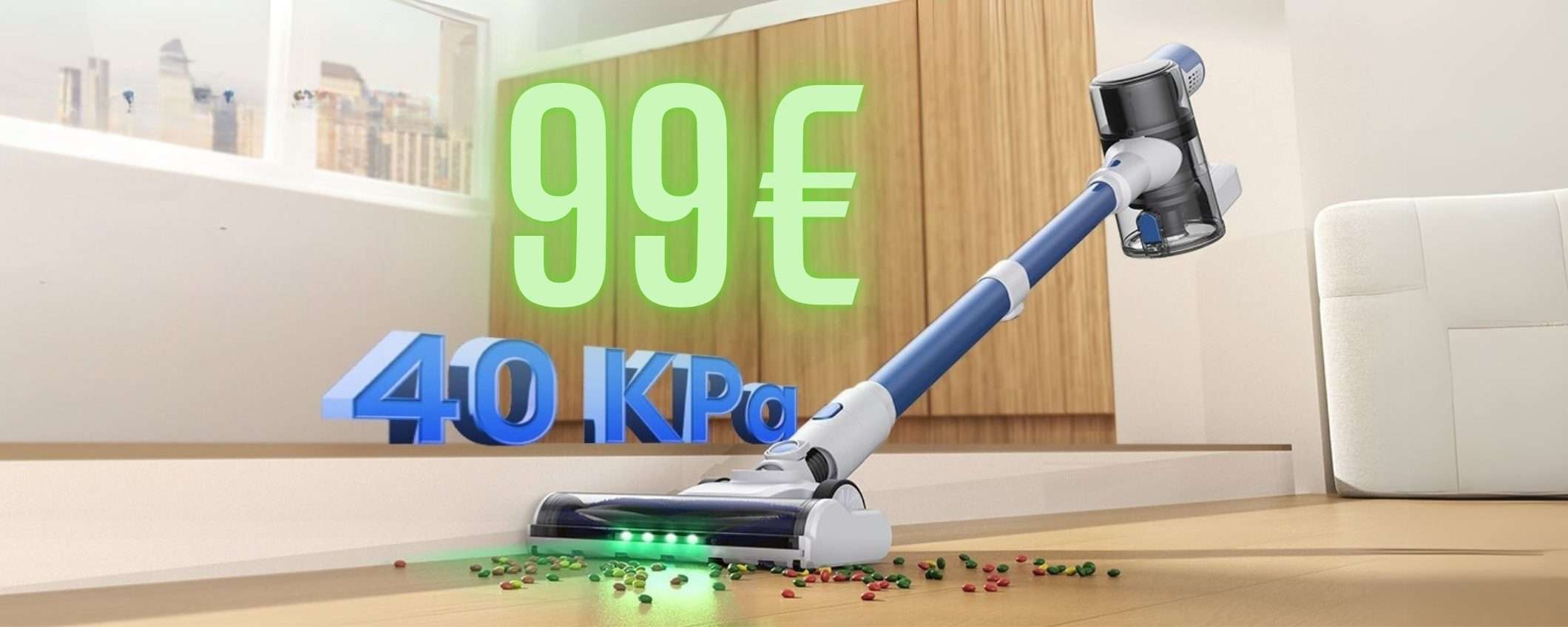 Scopa elettrica senza fili da 40Kpa con accessori a soli 99€, una follia