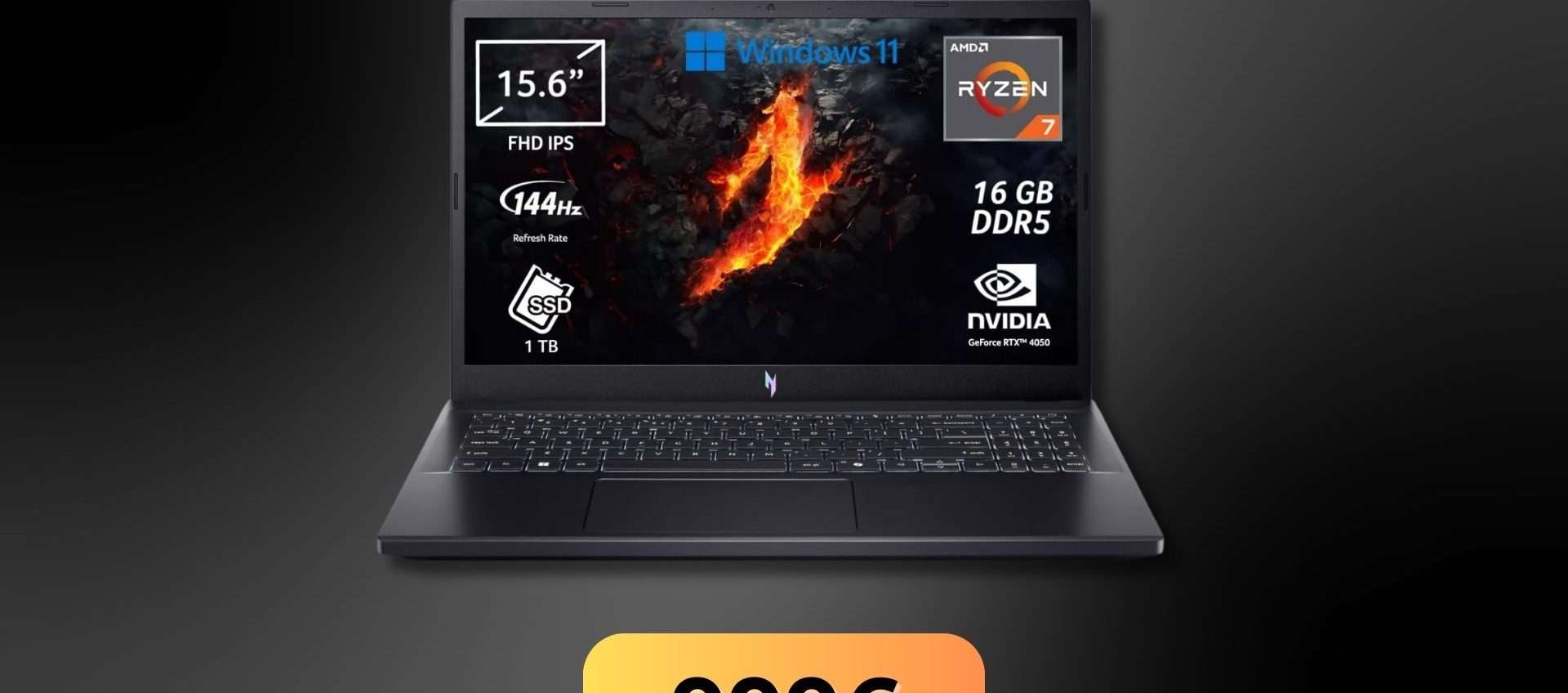 Acer Nitro V 15, oggi a meno di 1000€: Ryzen 7, RTX 4050 e SSD da 1TB