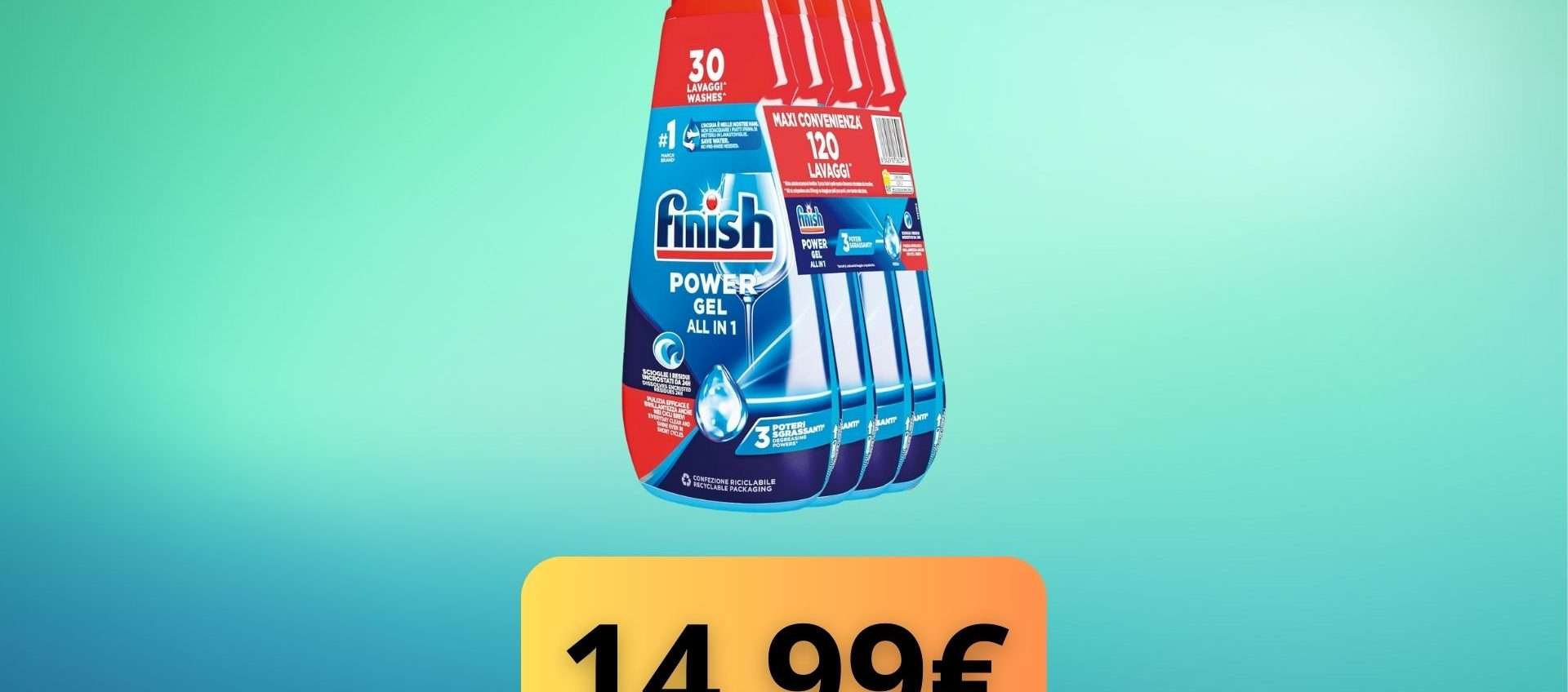 Finish Powergel Multiazione: quattro flaconi ad appena 14,99€ con lo sconto 32%