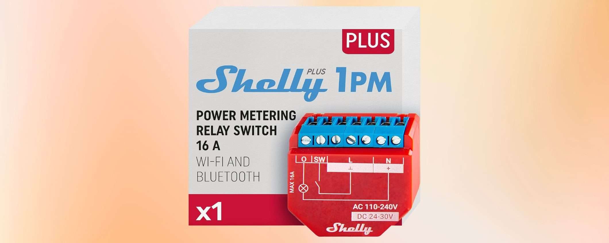 Shelly Plus 1PM: maxi sconto per l'interruttore relè smart con WiFi e Bluetooth (-44%)