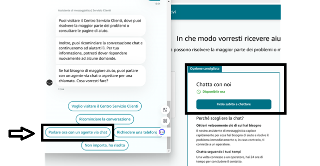 Come contattare il team di supporto di Amazon tramite chat