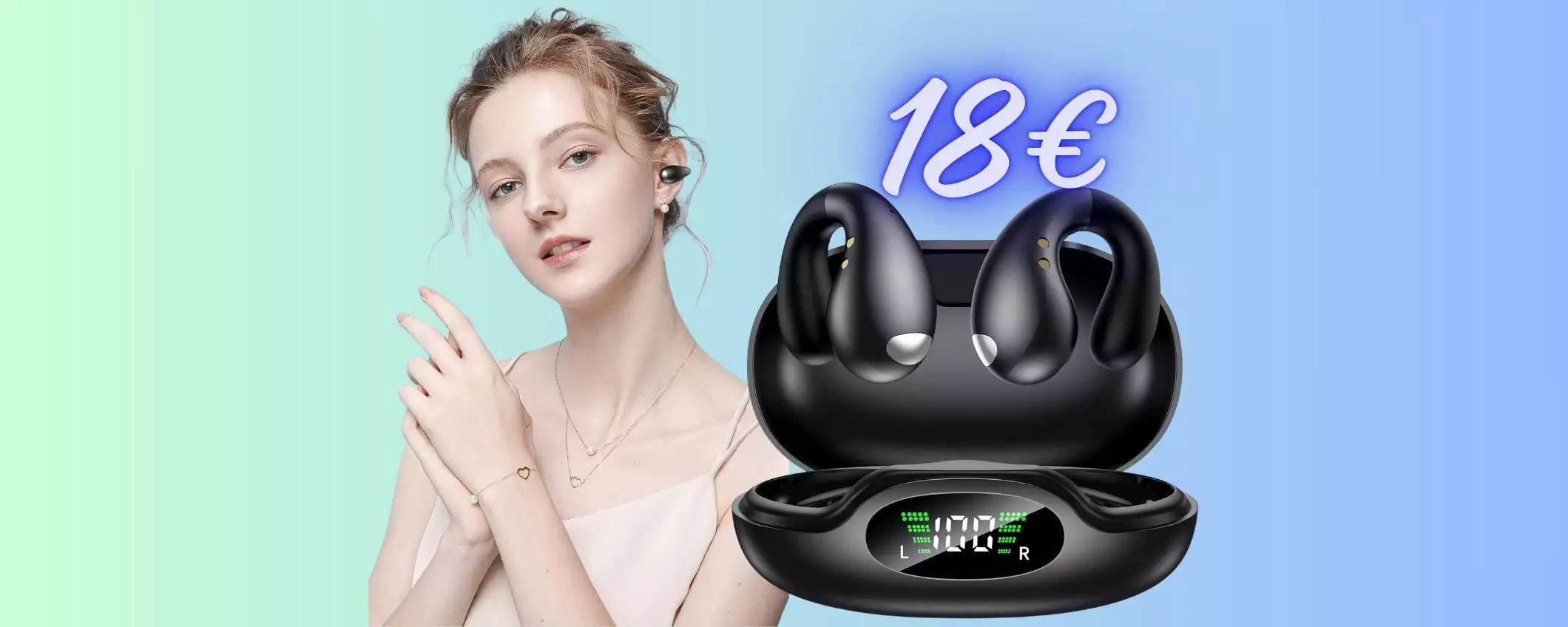 Auricolari wireless con clip per essere più stabili, perfetti per lo sport (18€)