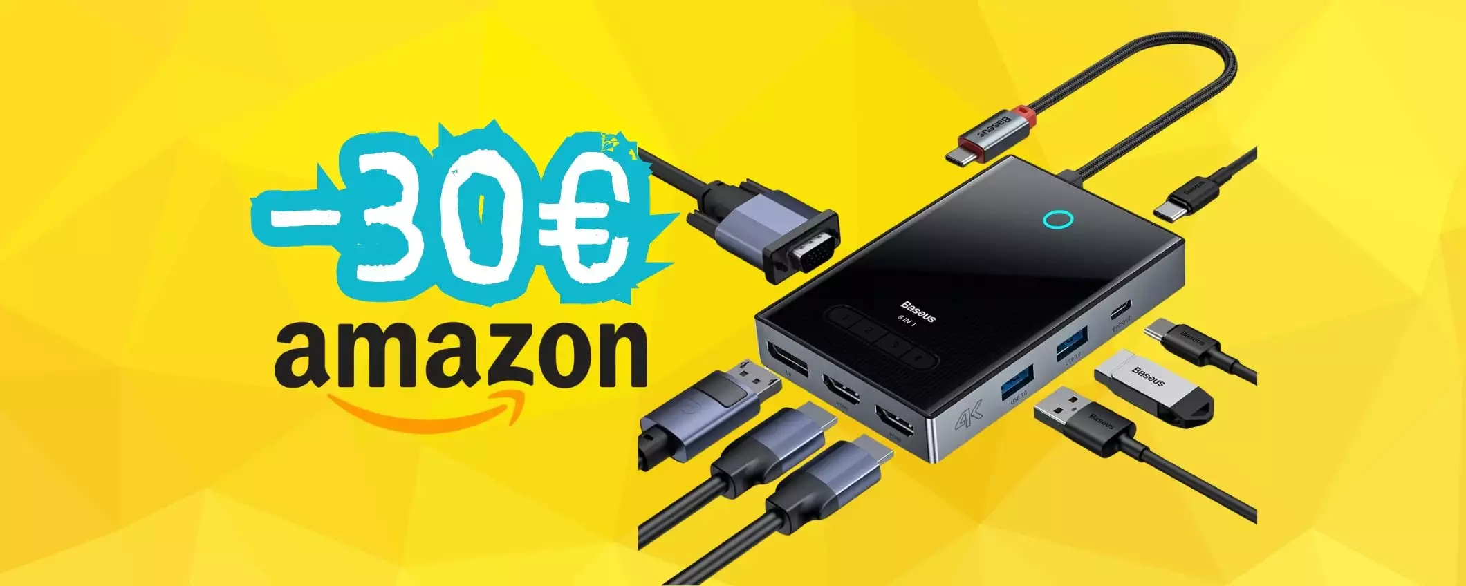 Docking Station con 8 porte (USB-A/C, HDMI, VGA, DP) in sconto di 30€