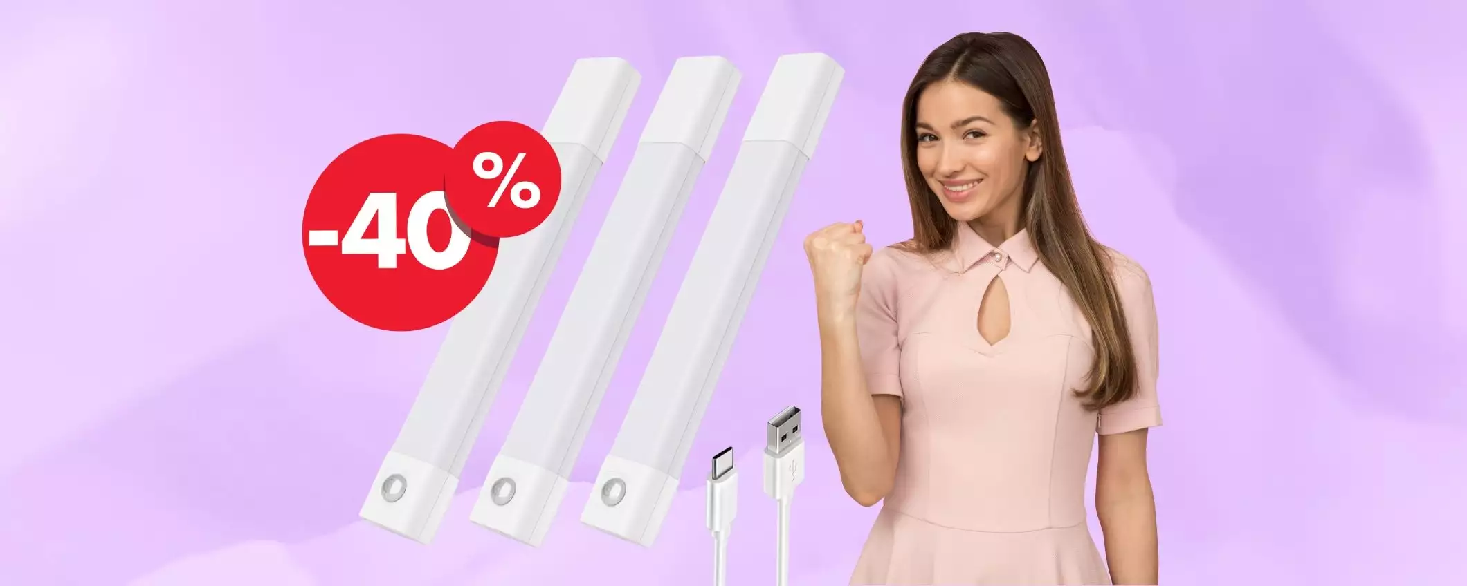 Luci LED per armadi, cassetti e pensili con sensore di movimento (-40%)