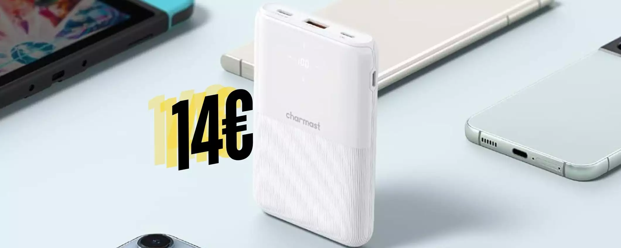 Power Bank da 10000mAh ultra sottile e leggero con 3 uscite (14€)