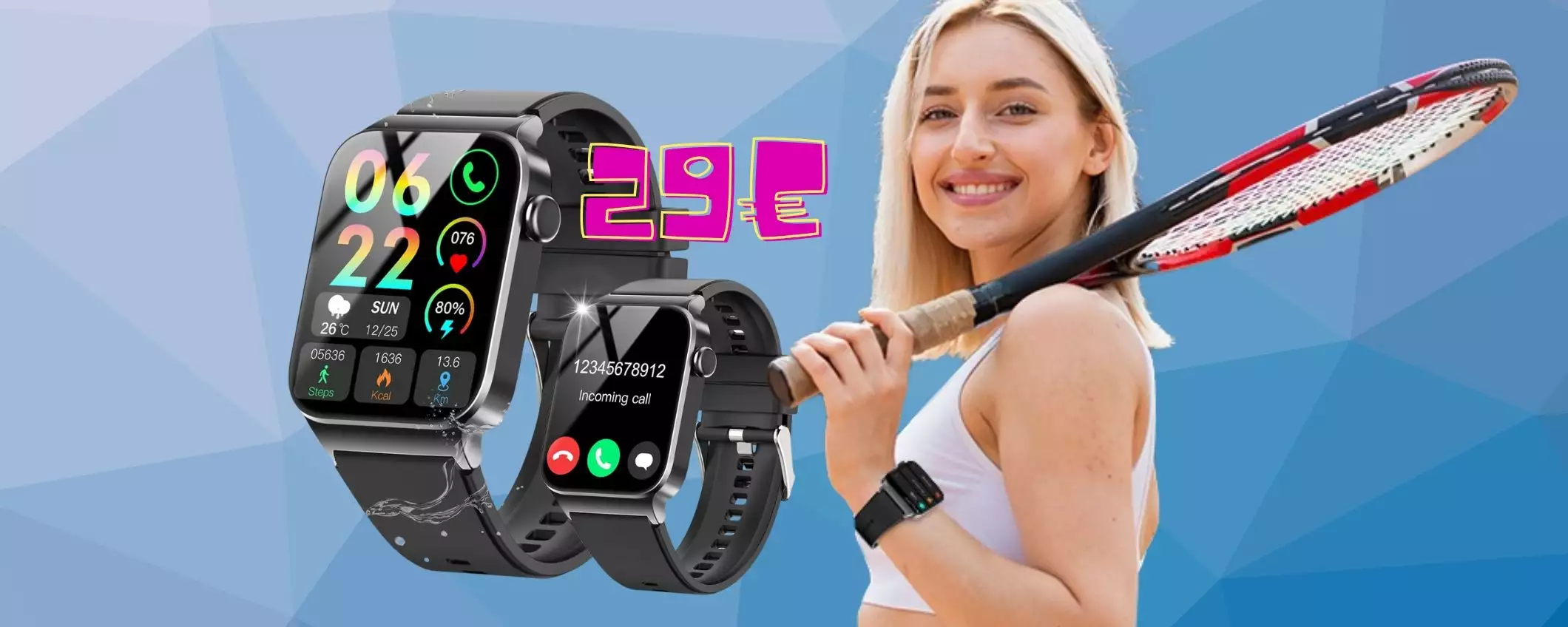 Smartwatch con 113 profili sportivi e altoparlante per le chiamate, ora 29€