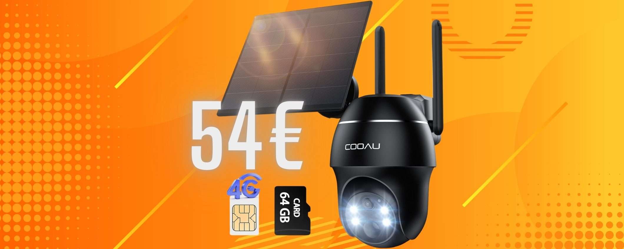 Videocamera di sicurezza con pannello solare e Sim 4G (54€)