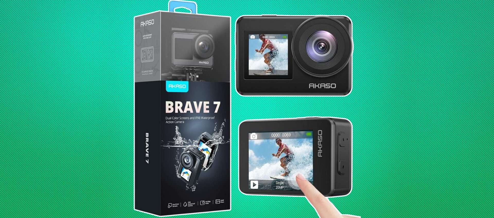 Action Cam Akaso Brave 7 in super offerta: 4K, doppio display e IPX8 a soli 142€