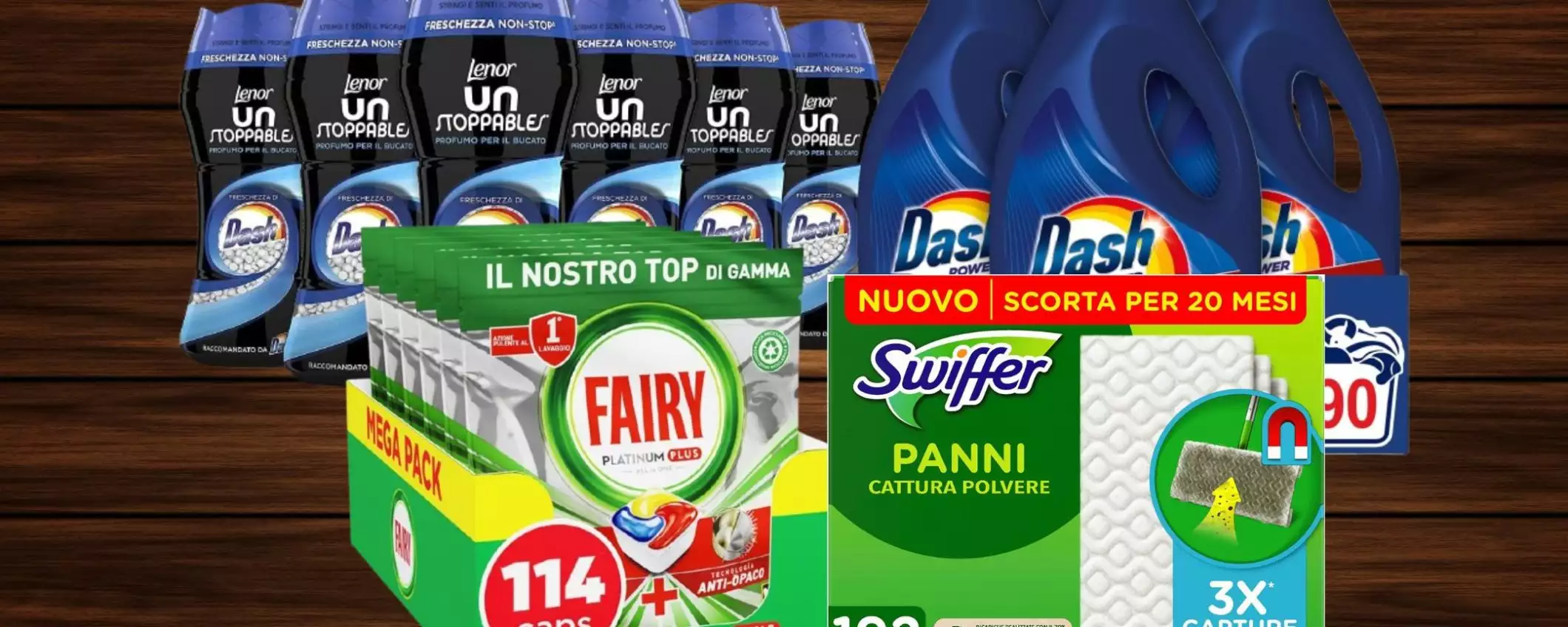 Dash, Swiffer, Lenor e non solo: mega scorte in SVUOTATUTTO su Amazon