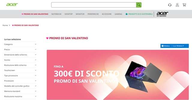 acer promo san valentino offerte