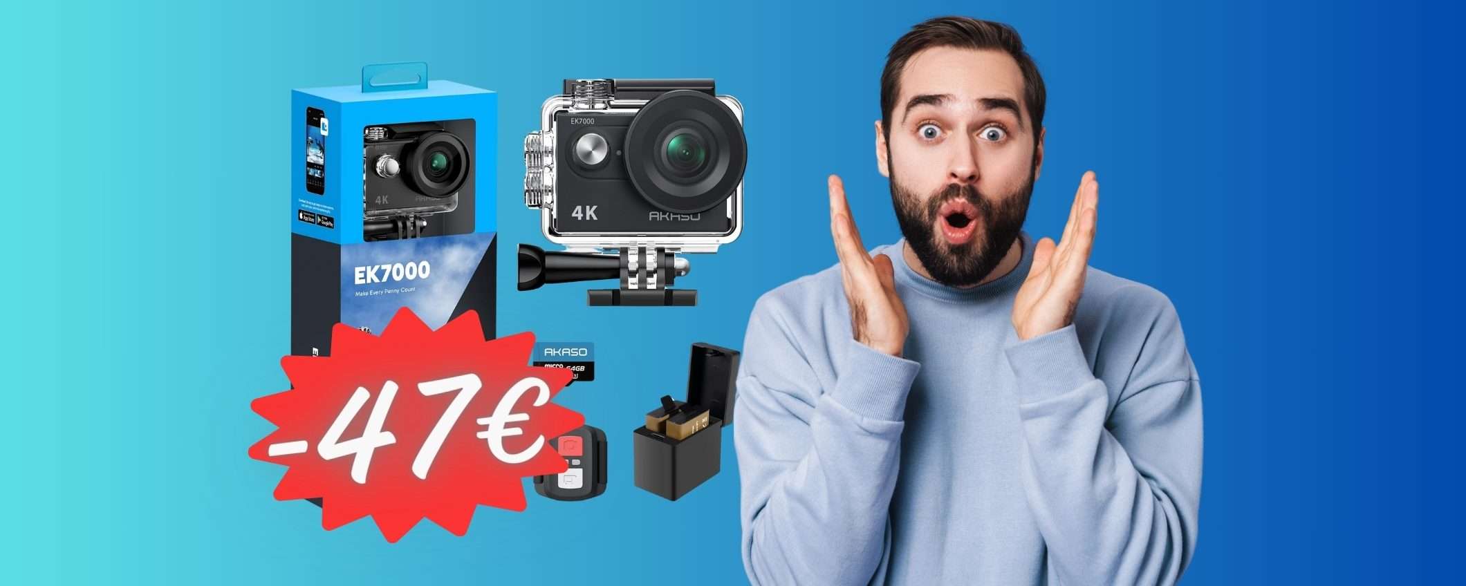 Action Cam 4K con microSD da 64GB inclusa: immortala i momenti più belli