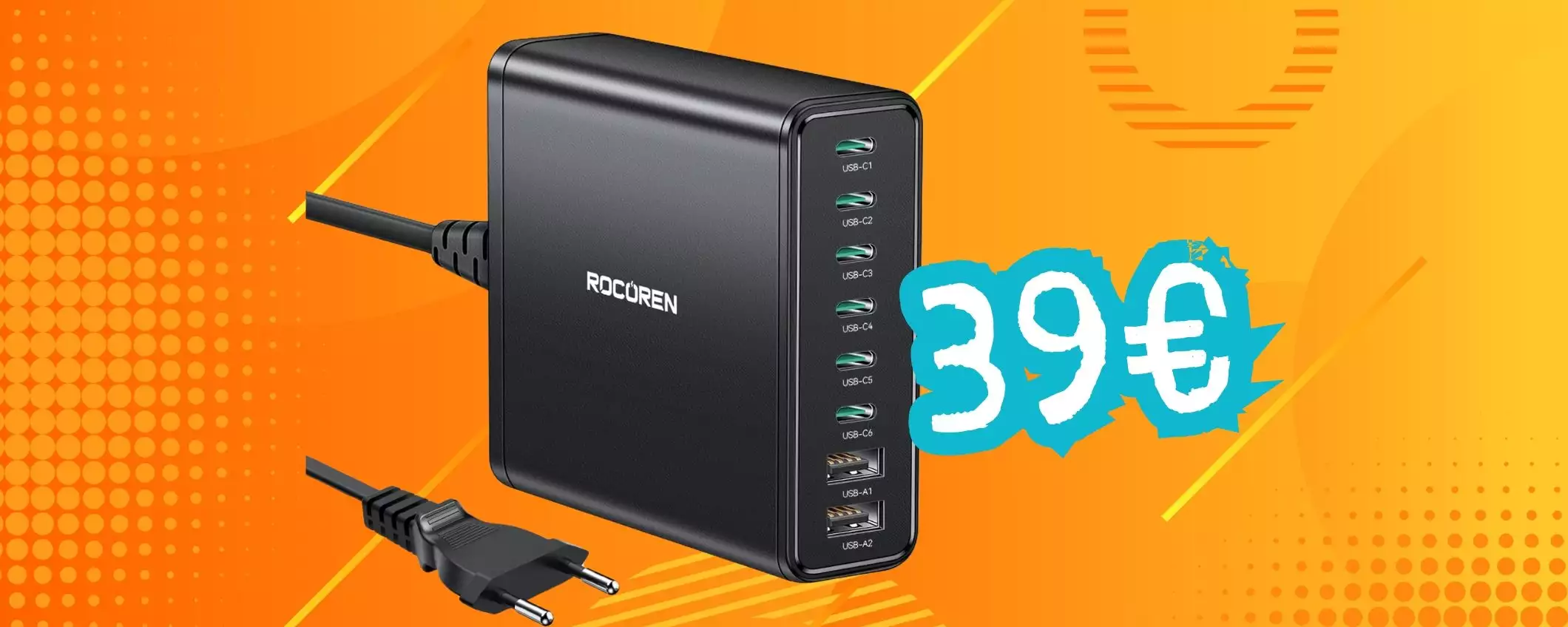 Caricatore USB da 300W con 8 porte per ricaricare di tutto (solo 39€)