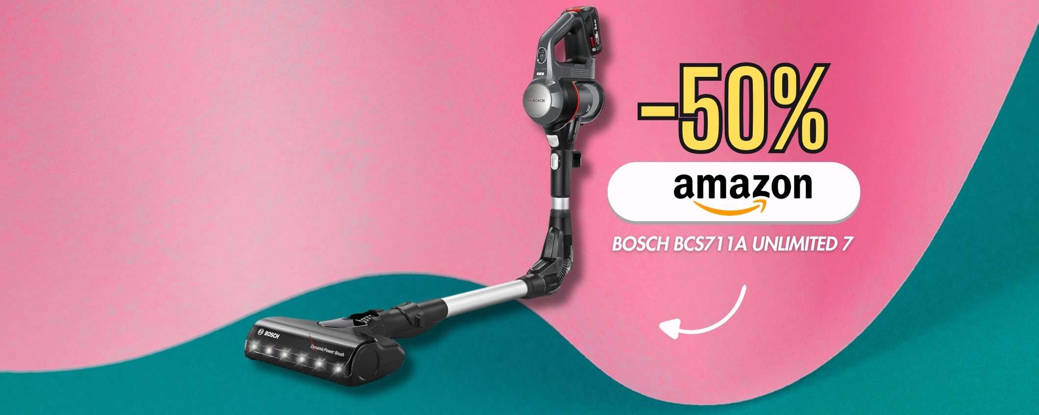 Bosch Unlimited Serie 7 si piega in tutti i modi, aspira ovunque (-50%)