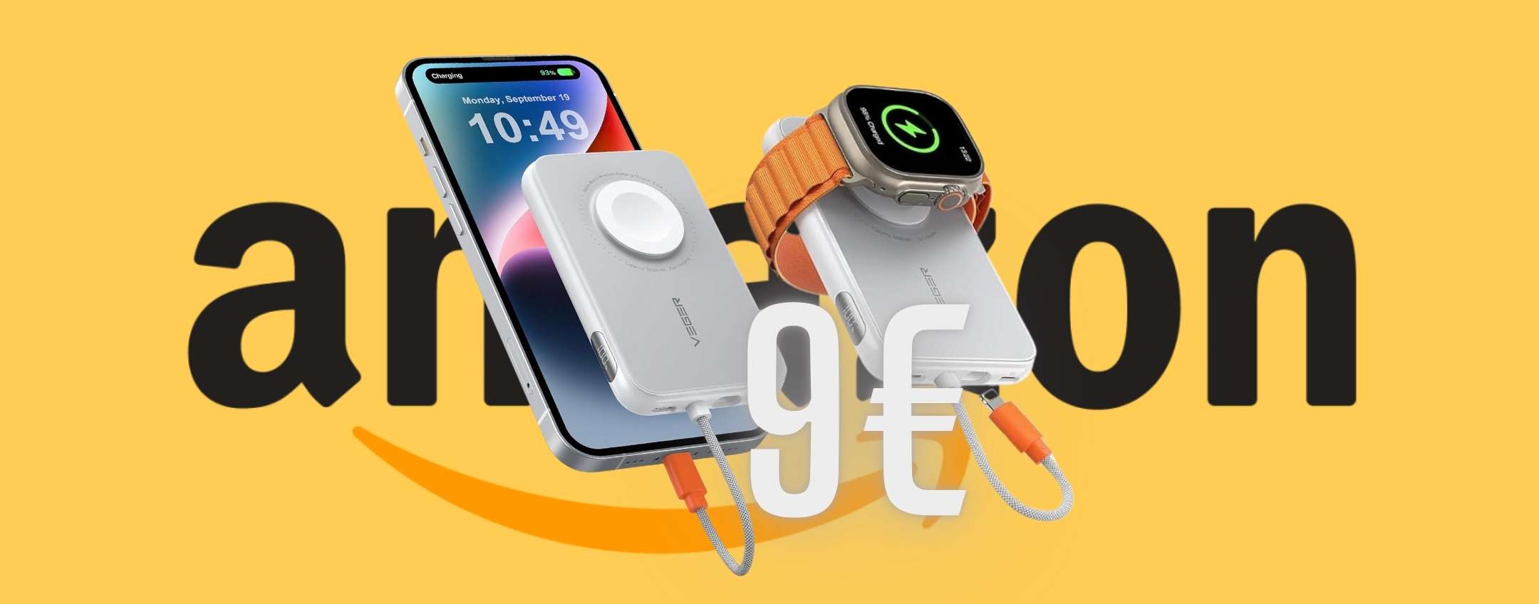 Follia Amazon: Power Bank con ricarica per AppleWatch e cavo integrato a 9€