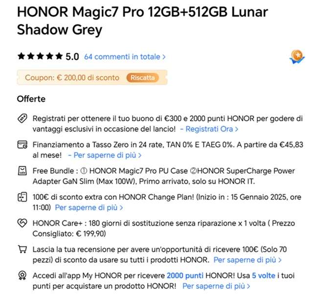 honor magic 7 pro offerta