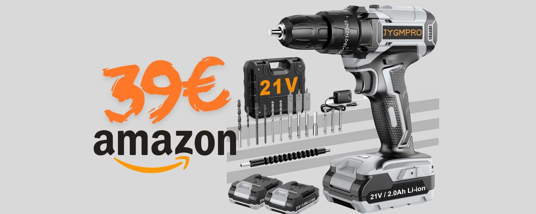 Trapano avvitatore a batteria con valigetta e accessori in sconto del 50%