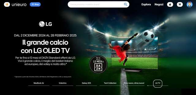 unieuro lg oled dazn offerta