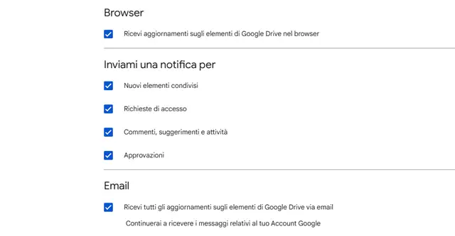 Google Drive: la modifica delle notifiche