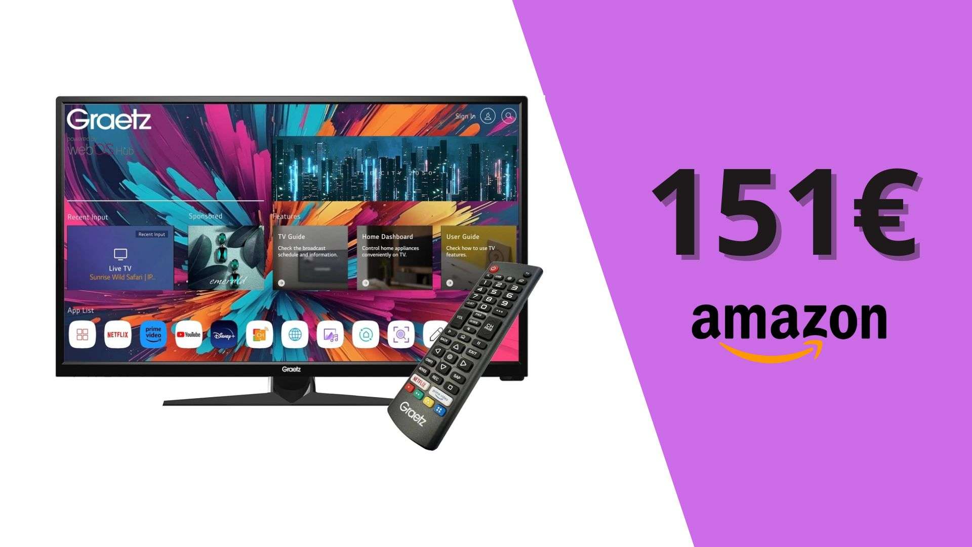 Smart TV, tua a soli 151,99€: televisore HD con WebOS 2.0 da prendere al volo