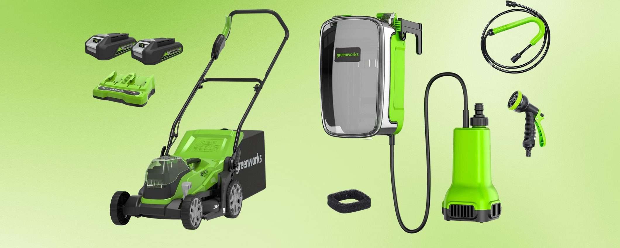 Tagliaerba e pompa Greenworks: il bundle per il tuo giardino in SUPER OFFERTA