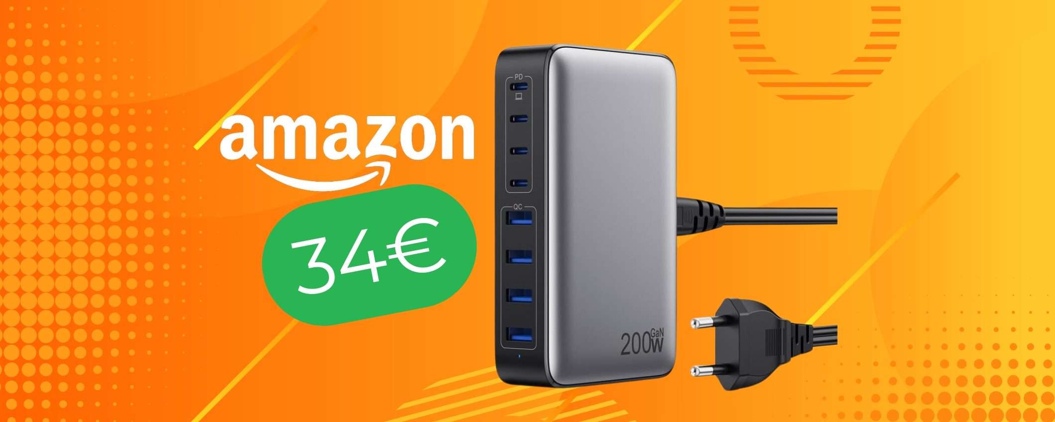 Caricatore USB da 200W e 8 porte per ricaricare tutto quello che vuoi (34€)