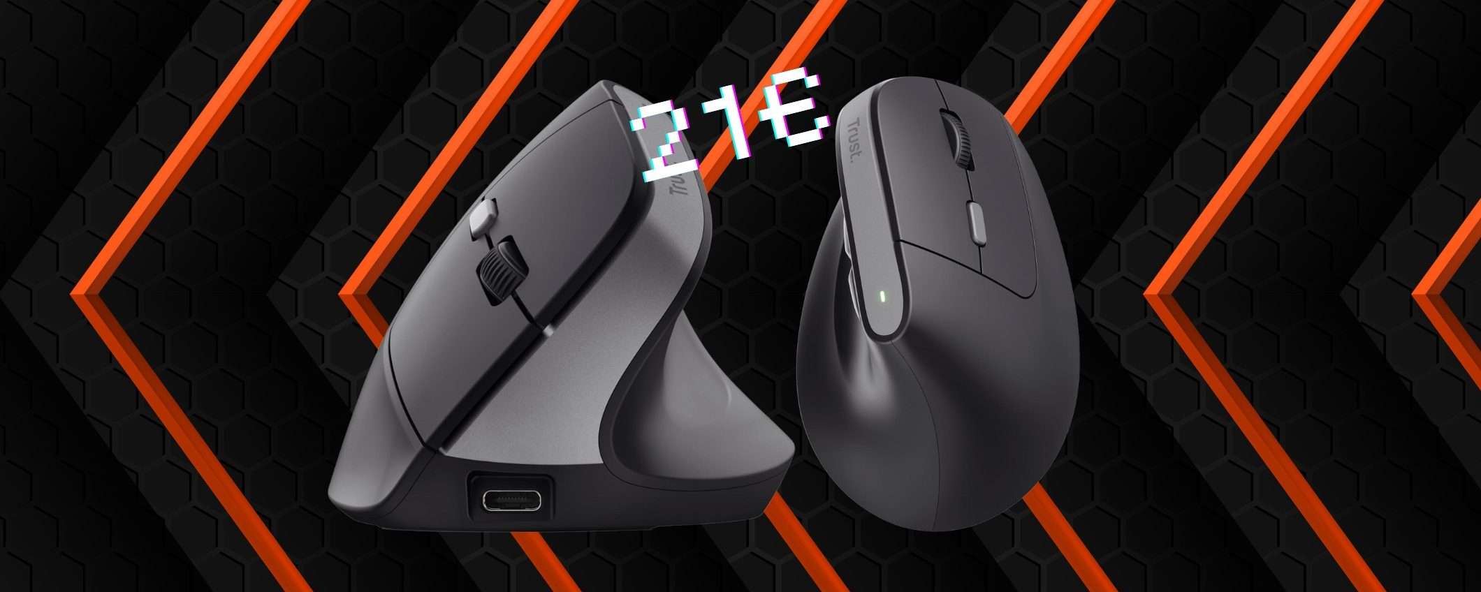 Mouse wireless verticale Trust Yuno con 6 pulsanti super ergonomico per zero fatica