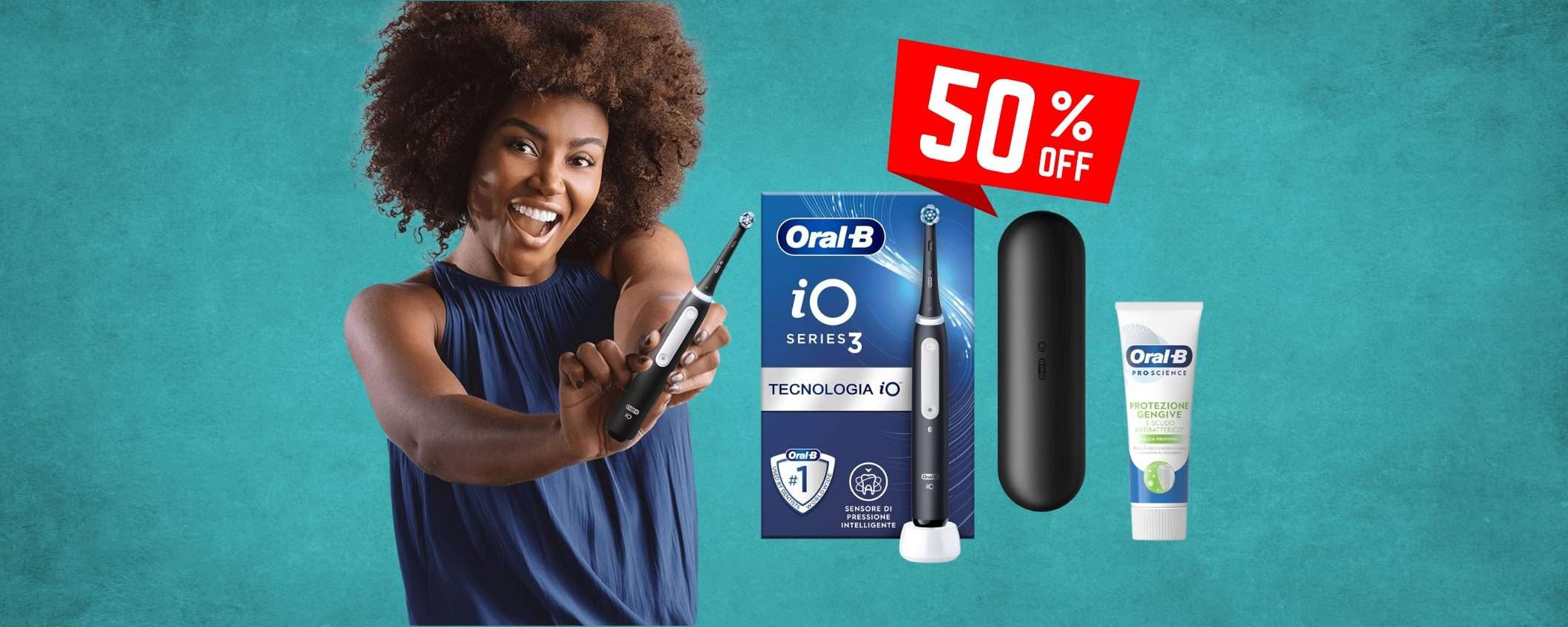 Sconto folle del 50% sul mitico spazzolino elettrico Oral-B iO3 per denti bianchi