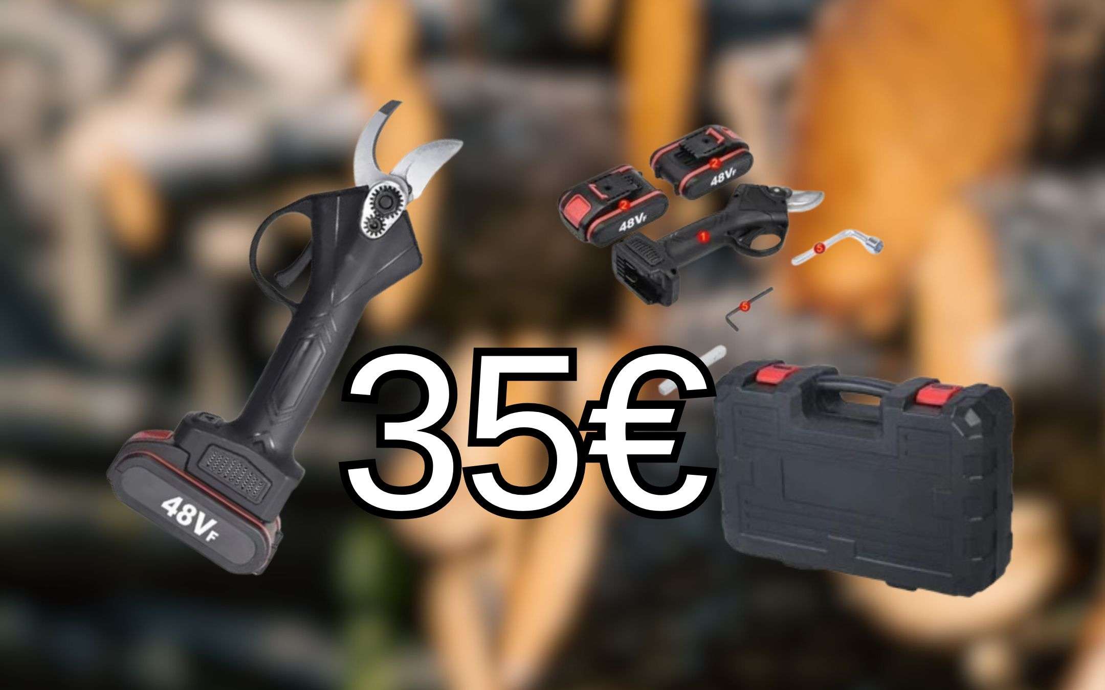 Solo 35€ per queste forbici da potatura con 2 batterie e custodia (Amazon)