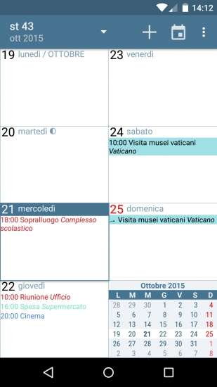 L'interfaccia di aCalendar.