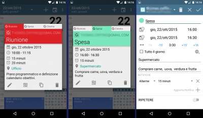 aCalendar: visualizzazione e modifica degli eventi.