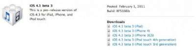 Apple iOS 4.3 Beta 3