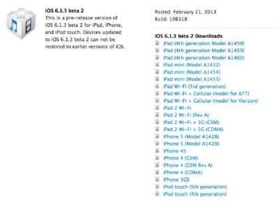 Apple iOS 6.1.3 beta 2