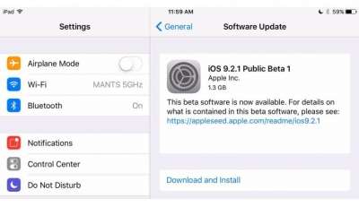 Apple iOS 9.2.1 Public Beta 1