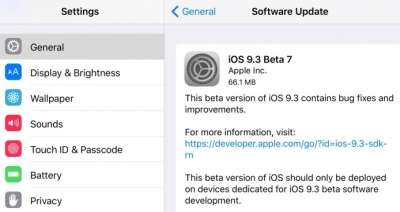 Apple iOS 9.3 beta 7