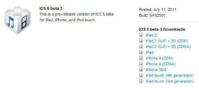 Apple iOS5 beta 3