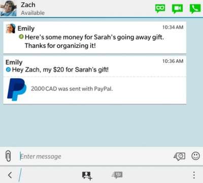 BBM, invio denaro tramite PayPal