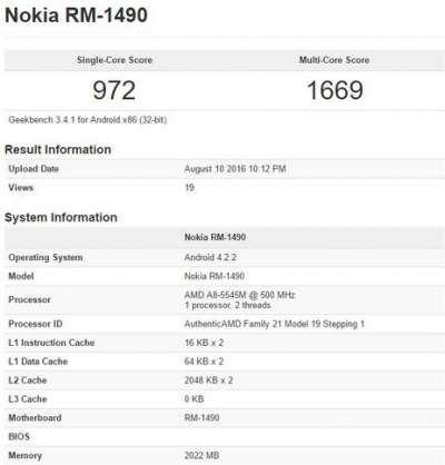 Benchmark del Nokia RM-1490