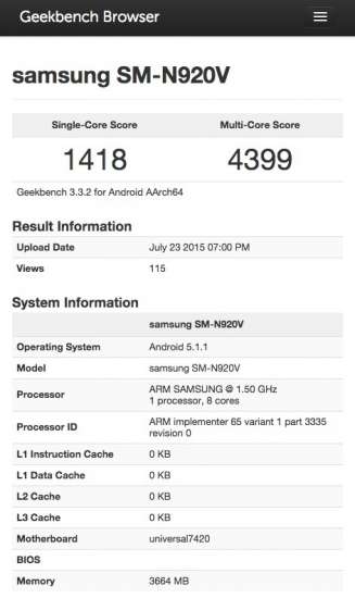 I risultati del test su Geekbench