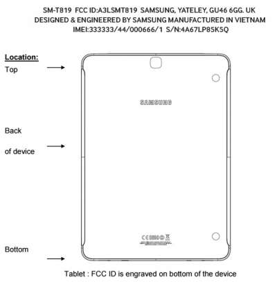 Galaxy Tab S3, la foto rilasciata dall'FCC