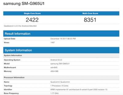 Galaxy S9, il test su Geekbench