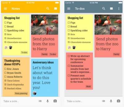 Google Keep per iOS (schermate)